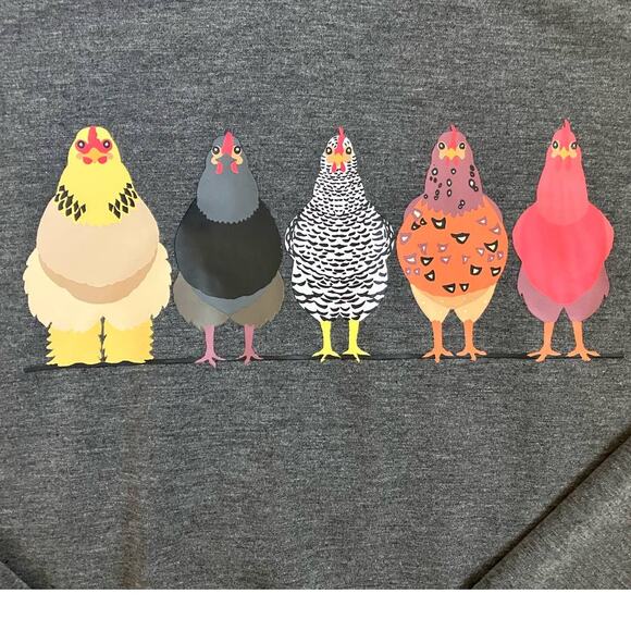 Cheerful Chicken Hens Gray Sweatshirt Medium - Picture 3 of 4